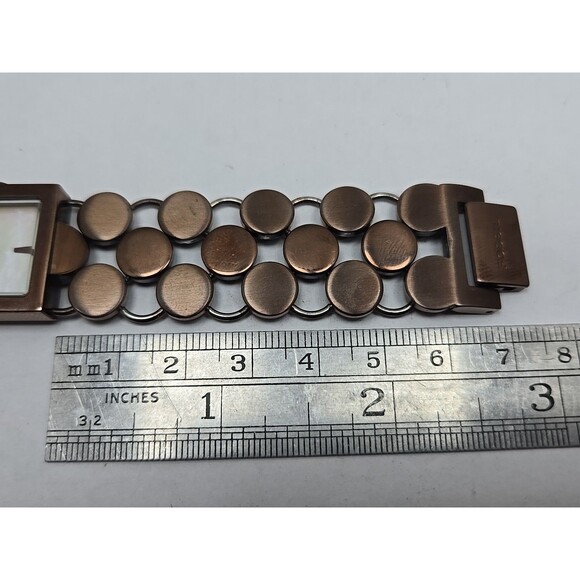 Fossil ES1716 Womens Quartz Bracelet Watch Coin Link Band New Battery Bronze MOP - Picture 8 of 11